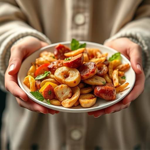 Hands holding a plate of delicious-looking homemade food