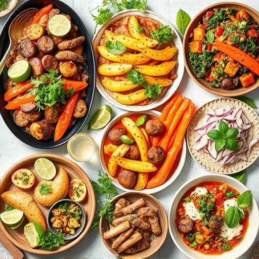 Image showcasing a collection of colorful vegan and vegetarian dishes