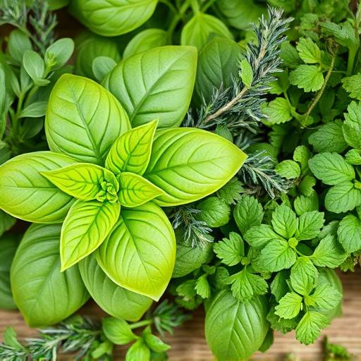 Selection of fresh herbs, including basil, rosemary, thyme, and oregano
